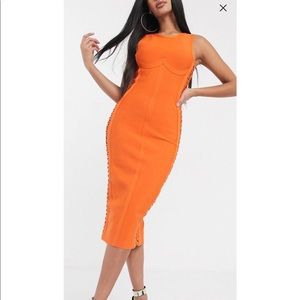 Orange bandage midi dress